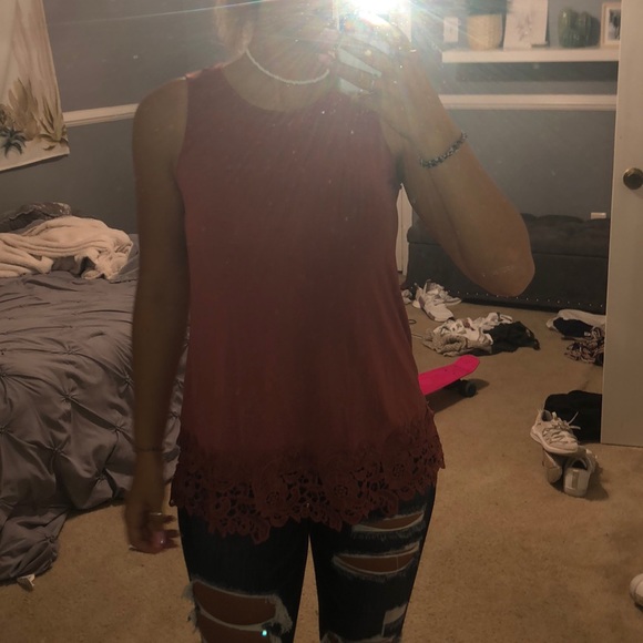 Mauve XS tunic with lace hem - Picture 2 of 4